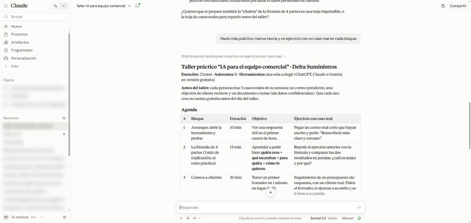 Mensaje de seguimiento Hazlo más práctico y nueva respuesta con una agenda que añade la columna Ejercicio con caso real